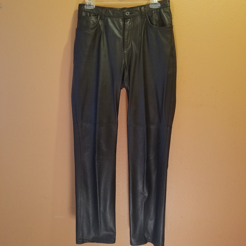 Ladies Petite Black Leather pants
